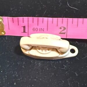 Vintage Princess Phone Keychain Charm Beige Plastic Mid Century Advertising 1.5"